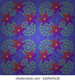 Best for wrapping paper. Vector seamless pattern with abstract violet, blue and green flowers. Background floral design for wedding, engagement, cosmetics, perfume, beauty products.
