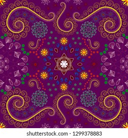 Best for wrapping paper. Vector seamless pattern with abstract red, purple and green flowers. Background floral design for wedding, engagement, cosmetics, perfume, beauty products.