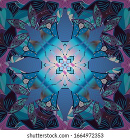 Best for wrapping paper. Vector seamless pattern with blue, violet, brown tulip flowers. Can be used greeting or wedding background. Spring tender design for natural cosmetics, perfume, florist shop.