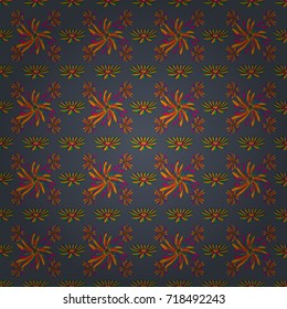 Best for wrapping paper. Vector seamless pattern with abstract yellow, red and blue flowers. Background floral design for wedding, engagement, cosmetics, perfume, beauty products.