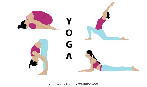 Best yoga pose for backpain illustration. Yoga pose of women.