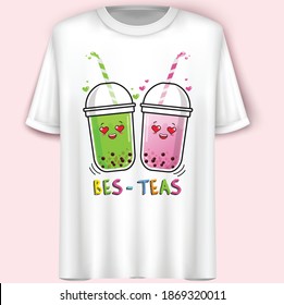 Bes-Teas.Boba Tea.Vector Illustration. T-Shirt Design.Cute Concept.