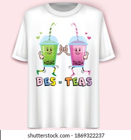 Bes-Teas.Cute Boba Tea Concept.Vector Illustration.T-Shirt Design.