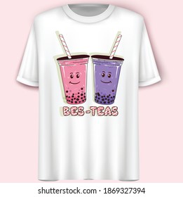 Bes-Teas.T-Shirt Design.Cute Boba Tea Concept Design.Vector Illustration.