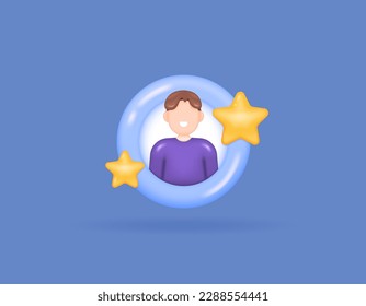 bestemployee of the month. Star workers or superstars. special person. awards and achievements. A man in the frame and surrounded by stars. symbols or icons. 3D concept design and realistic. vector