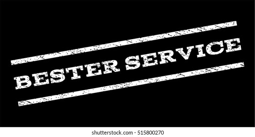 Bester Service watermark stamp. Text caption between parallel lines with grunge design style. Rubber seal stamp with dust texture. Vector white color ink imprint on a black background.