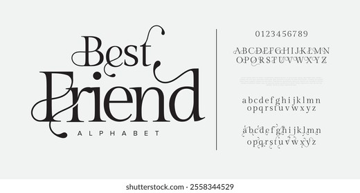 Bestfriend typography beauty fashion elegant minimalist serif italic fonts decorative wedding vintage retro logos. Minimal luxury font alphabet logo. Vector illustration