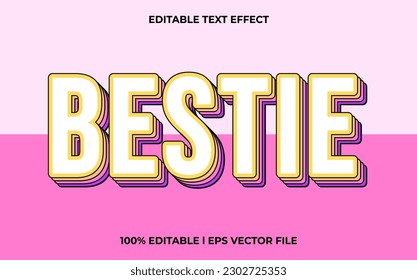 bestie efecto de texto 3d y texto editable, plantilla estilo 3d uso para el título de moda