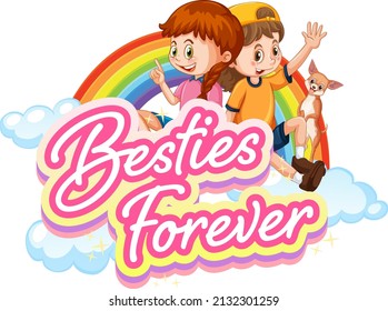 Bestie Forever Logo With Two Girls Cartoon Character Illustration