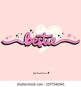 Bestie romantic pink text effect, modern lettering typography font style