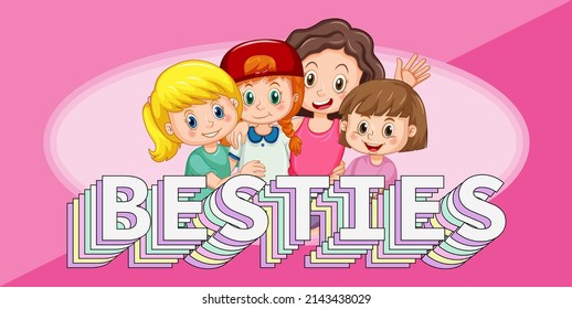 Besties banner with happy children illustration