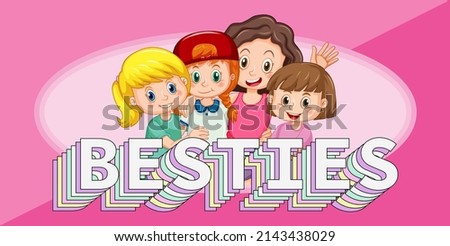 Besties banner with happy children illustration