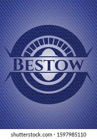 Bestow badge with denim background. Vector Illustration. Detailed.