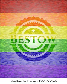 Bestow emblem on mosaic background with the colors of the LGBT flag