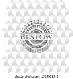 Bestow grey badge with geometric cube white background