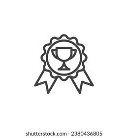 Bestseller badge line icon. linear style sign for mobile concept and web design. Badge with award cup outline vector icon. Symbol, logo illustration. Vector graphics