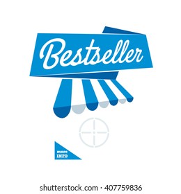 Bestseller - blue ribbon banner, vector template. Insert object for promotion