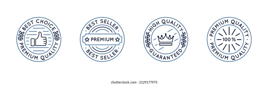 Bestseller icons and logos. Labels, stickers with crown and thump up. Sale stickers for social media. Vector illustration