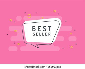 Bestseller label. Trendy flat vector bubble. White banner on a pink background.