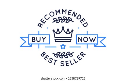 Bestseller Logo, Banner. Recommended Product Banner Template For Social Media. 
Bestseller Logo With Crown Icon And Banners. Best Seller Label, Badge, Sticker. Vector Illustration