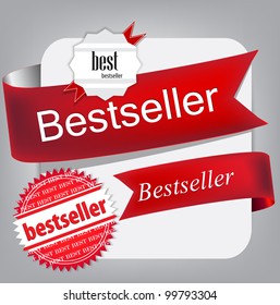 Bestseller. Red banners and labels. Vector set