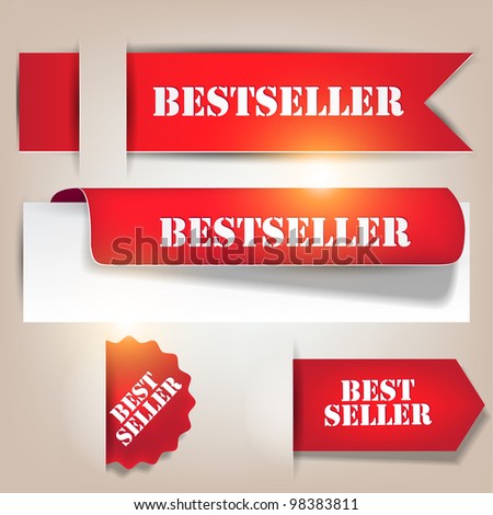 Bestseller. Red banners and labels. Vector set