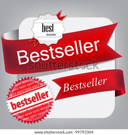 Bestseller. Red banners and labels. Vector set