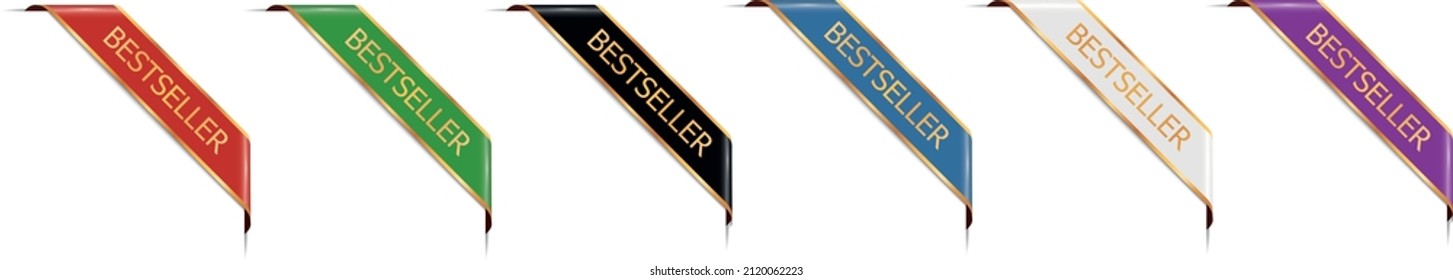 BESTSELLER - set of vector illustrations of corner ribbon banners with gold frame on white background