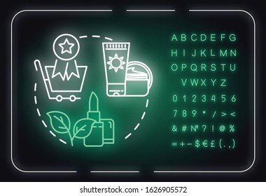 Bestsellers, recommended beauty products neon light concept icon. Cosmetics promotion idea. Outer glowing sign with alphabet, numbers and symbols. Vector isolated RGB color illustration