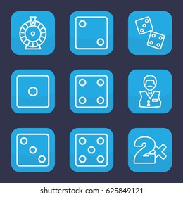Bet icon. set of 9 outline bet icons such as Dice, Casino bet, Roulette, Casino boy