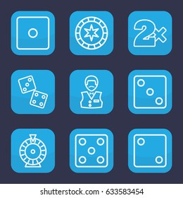 Bet icon. set of 9 outline bet icons such as dice, casino bet, roulette, casino boy, dice