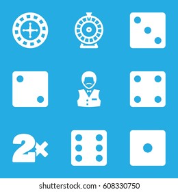 Bet icons set. set of 9 bet filled icons such as Roulette, Dice, Casino bet