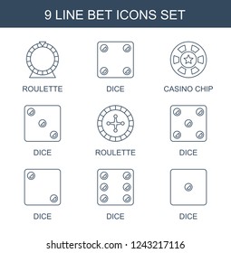 bet icons. Set of 9 line bet icons included Roulette, Dice, casino chip on . Editable bet icons for web, mobile and infographics.