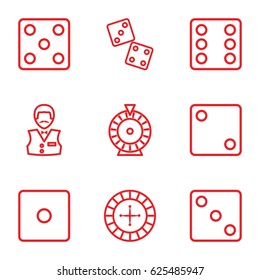 Bet icons set. set of 9 bet outline icons such as Roulette, Dice, Casino boy