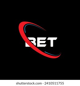 BET letter Logo design. Initials BET logo linked with circle and uppercase monogram logo. BET typography for technology, business and real estate brand logo design