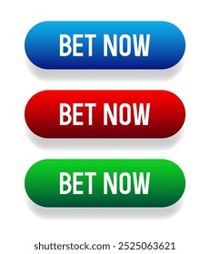 Bet now buttons set. Blue, red and green buttons. Vector set