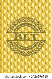 Bet shiny golden badge. Scales pattern. Vector Illustration. Detailed.
