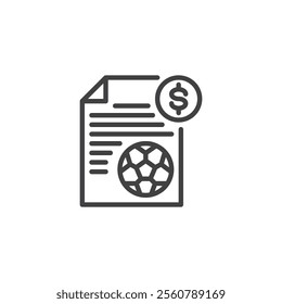 Bet Slip line icon. linear style sign for mobile concept and web design. A receipt with a ball and dollar outline vector icon. Symbol, logo illustration. Vector graphics