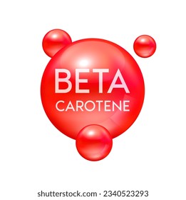 Beta carotene, Vitamins fiber red isolated on white background. Essential amino acids for body health eye care. Products design supplement food. 3D Vector EPS10.