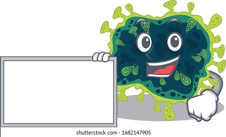 beta coronavirus with board cartoon mascot design style