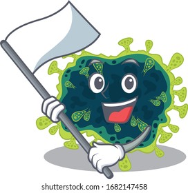 beta coronavirus cartoon character design holding standing flag