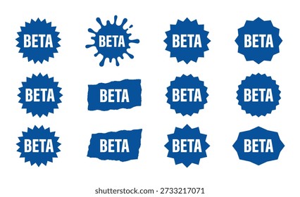 Beta design element. Sticker badge label tag vector graphic design element. Development test version interface element template button.