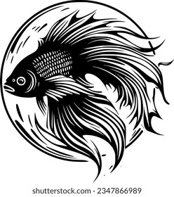 Beta Fish | Black and White Vector illustration