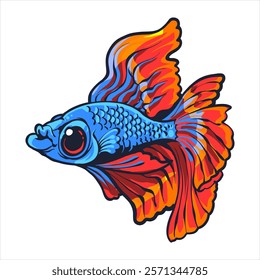 beta fish full color vector with white background