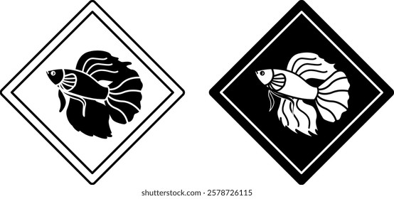 Beta Fish Road Signs. Black and White Vector Icons. Road Sign Warning About Marine Animals. Zoo Sticker