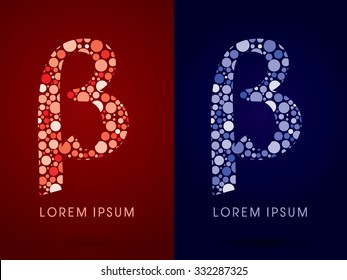 Beta ,hot and cool font, designed using red and blue dot graphic vector.