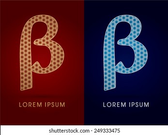 Beta ,Luxury font ,designed using gold and silver geometric on dark red and dark blue background, concept shape from screws, hexagon, honeycomb, jewelry,gems ,logo, symbol, icon, graphic, vector.