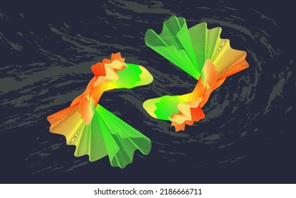 beta ornamental fish illustration, composed of colorful smooth lines, on a dark background