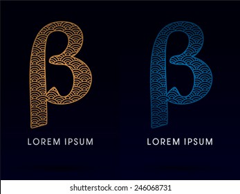 Beta Sign,Luxury font ,designed using gold and blue line, concept shape from water, river, sea, ocean, fish scale, logo, symbol, icon, graphic, vector.