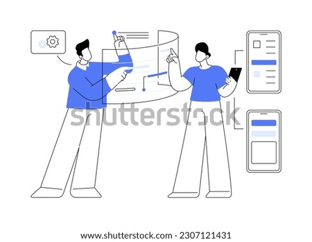 Beta testing abstract concept vector illustration. Colleagues testing beta version of product, launching business startup process, market research, demonstration release abstract metaphor.